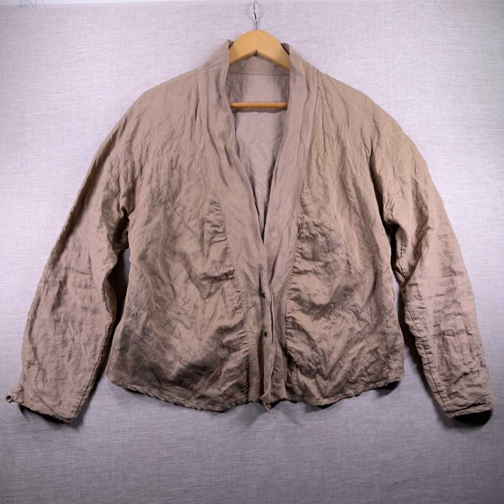 Babette Crinkle Jacekt Shawl Collar Jacket Pleat Tan XL USA